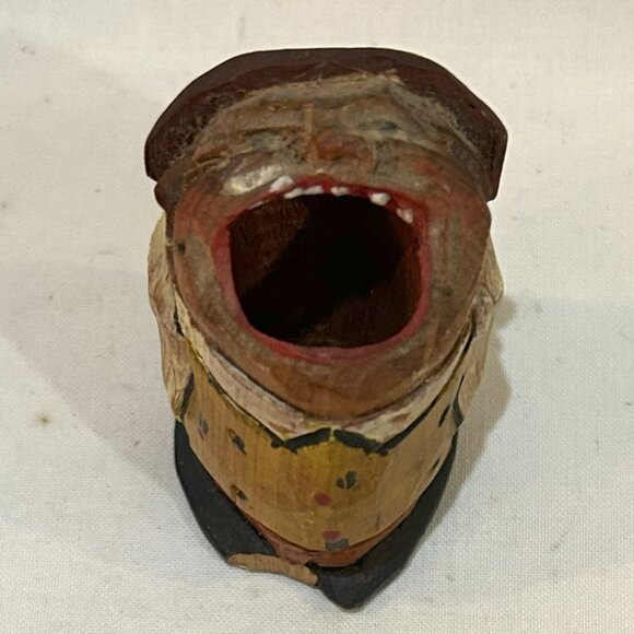 VTG Anri Hand Carved Painted Wood Big Mouth Toothpick Holder AS IS - Picture 7 of 8
